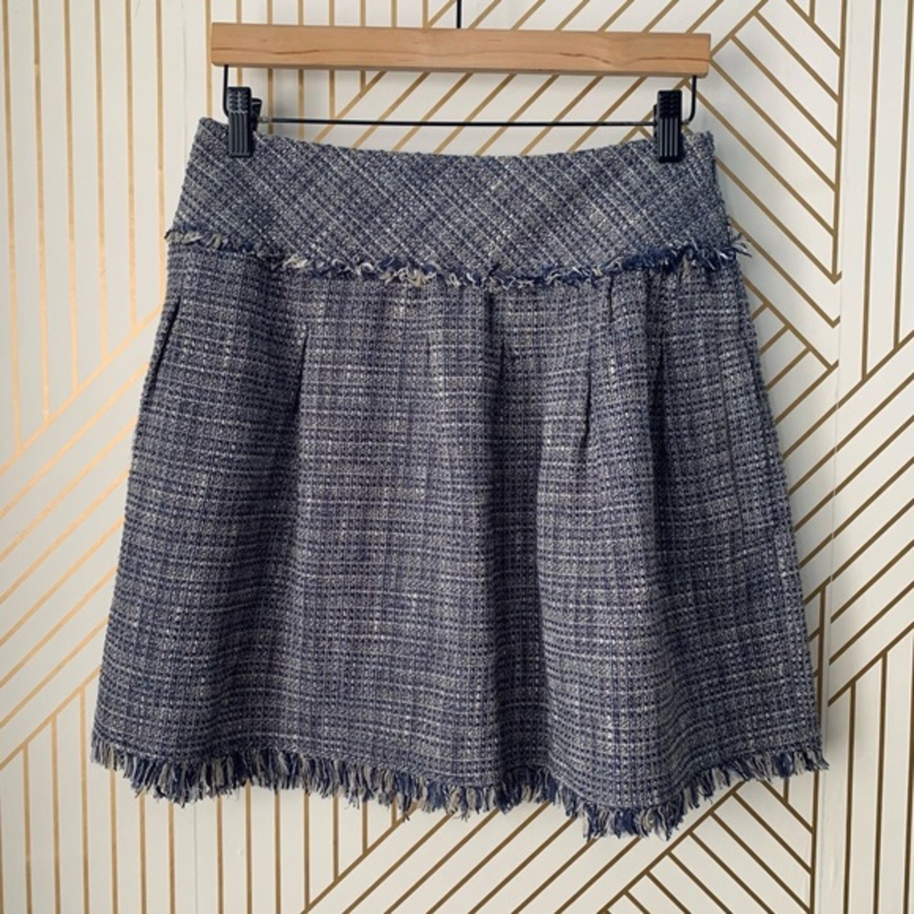 BCBGMaxAzria wool blend Kacie Tweed Fringe Hem raw hem drop waist mini Skirt  6